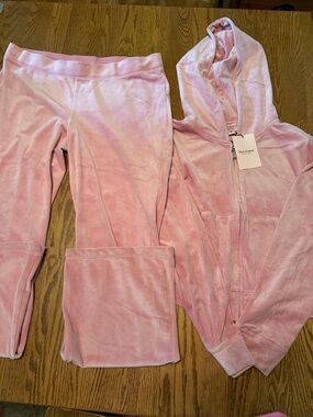 Juicy Couture Women's Pink Velour Zip Up Hoodie & Pants Set